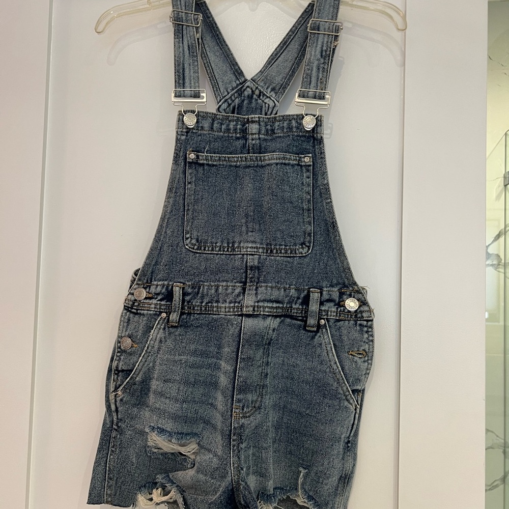 Denim Overalls with Distressed Details